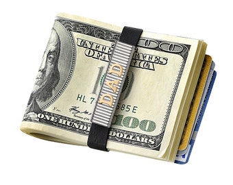 Money Band GB1200DAD - Classic Sterling Silver Pinstripe Design Elastic Money Band with DAD Gold Letters