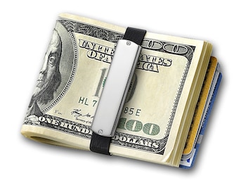 Lux Stainless Steel Elastic Money Band with 2 CZ's, FREE Engraving Available - GB7000C -