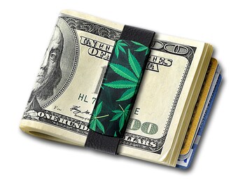GRAND BAND Deluxe Money Band Marijuana Leaf Design Minimalist Money/ Card Holder