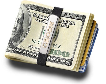 Money Band GB6000 Groom- Lux Sterling Silver Elastic Money Band with 14kt Gold "GROOM" Letters