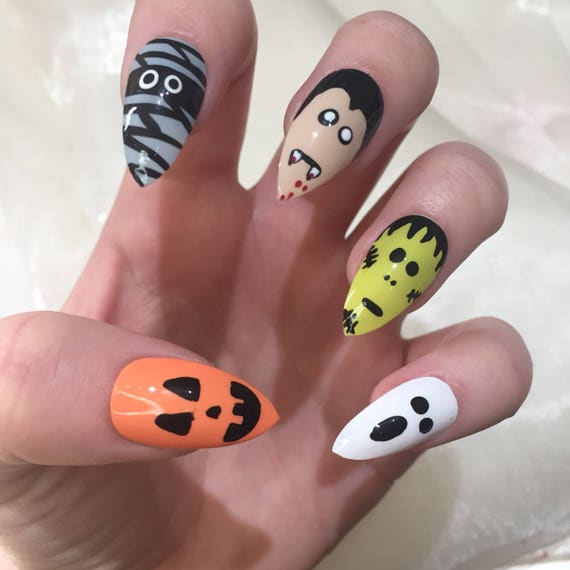 Halloween Stiletto Character False Nails Etsy Halloween Stiletto Character False Nails Etsy