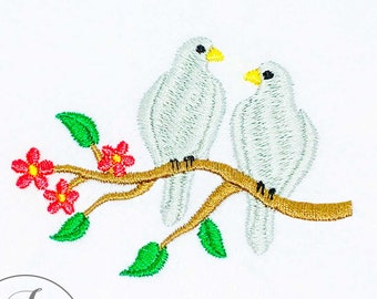 Two Birds on a Branch Embroidery Design, Love Birds Embroidery Design, Bird Embroidery Designs