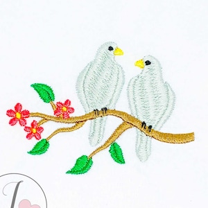 Two Birds on a Branch Embroidery Design, Love Birds Embroidery Design, Bird Embroidery Designs