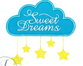 Diseño de apliques de estrellas y nubes de dulces sueños (bordado a máquina)