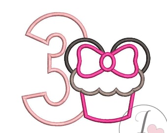 Cupcake muisoren 3e verjaardag stoffenontwerp (machineborduurpatroon)