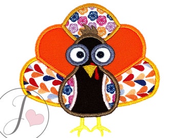 Turkey Applique Design, Thanksgiving Embroidery Pattern (Instant Download)