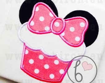 Musöron Minnie Cupcake-applikation, maskinbroderidesign