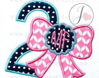 Bow Applique Design, Birthday Applique Design, Monogram Applique Design, Machine Embroidery Pattern