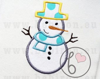 Snowman Applique Embroidery Design, Winter Applique Pattern, Machine Embroidery Snowman Design