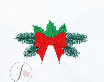 Weihnachtsschleife Stickdatei, Stechpalme, Kiefer (Digitaler Download)