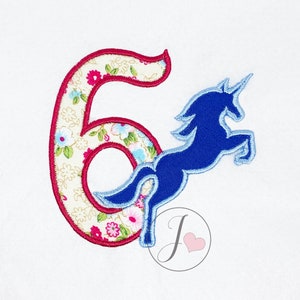 ユニコーンの誕生日アップリケデザイン、ユニコーンの数字6のアップリケデザイン、機械アップリケデザイン