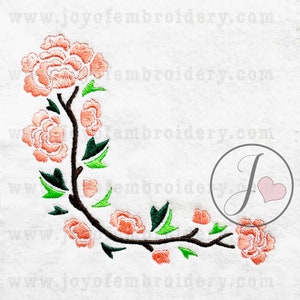 Flower Branch Corner Machine Embroidery Design, Flower Embroidery Design, Corner Embroidery Pattern,  Instant Download