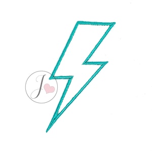 May include: A turquoise blue lightning bolt design. The design is outlined in a thicker turquoise blue line.