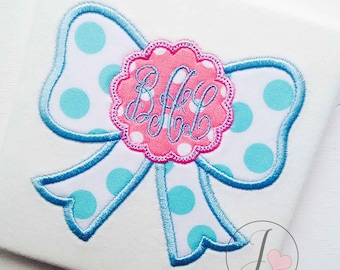 Bow Applique Design, Machine Embroidery Design, Monogram Applique Design