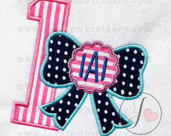 Bow Applique Design, First Birthday Applique Design, Machine Embroidery Pattern