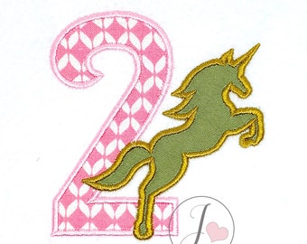 Unicorn Number 2 Applique Design, Machine Embroidery Design