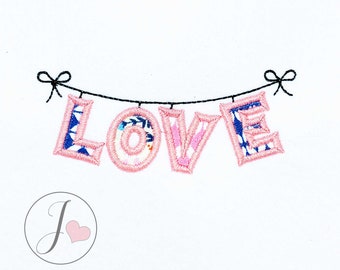 Love on a String Applique Design, Valentine Embroidery (Digital Download)
