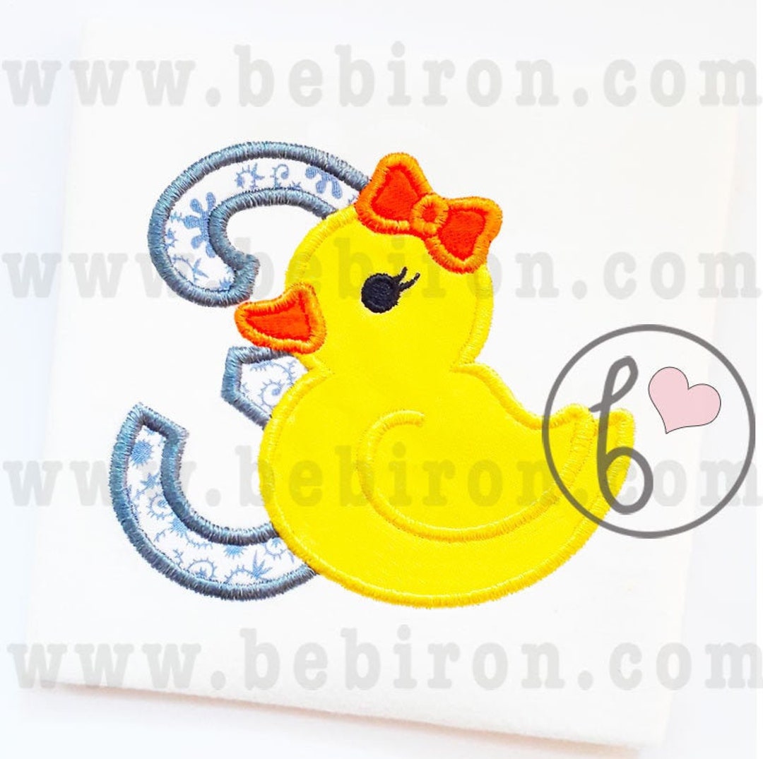 Rubber Duck Applique Design, Birthday Rubber Duck Machine Embroidery