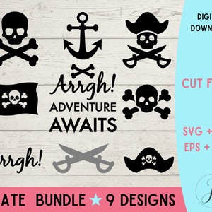 Pirate SVG Bundle, Pirate Cut Files, Skull SVG, Pirate Party SVG, Sword svg, Pirate Flag svg, Cut files for Cricut