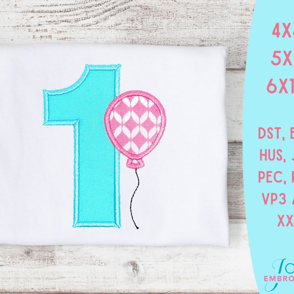 First Birthday Baby Embroidery Design, Balloon Number 1 Applique Design, Birthday Applique Design, Machine Applique Designs