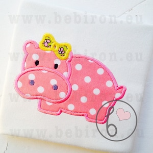 Hippo Girl Applique Design, Machine Embroidery Pattern, Animal Applique Design, Instant Download