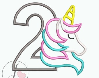 Unicorn Second Birthday Applique, Machine Embroidery Pattern