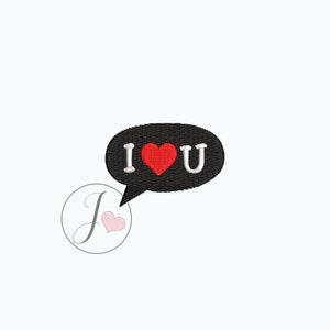 May include: Black speech bubble with white text that says "I love U" and a red heart in the middle.