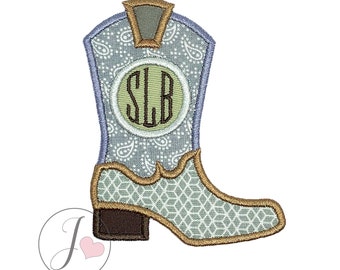 Cowboy Boot Monogram Applique Design (Machine Embroidery)