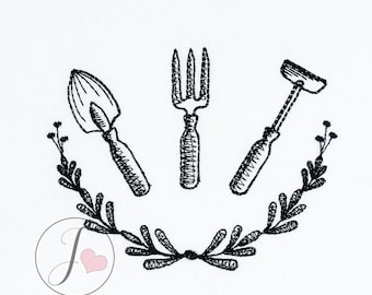 Gardening Tools Half Wreath Embroidery Design (Digital Download)