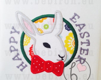 Easter Applique Design, Bunny with the Bow, Happy Easter Machine Embroidery Pattern, Instant Download