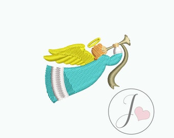 Christmas Angel with Trumpet Embroidery Design (Digital Download)
