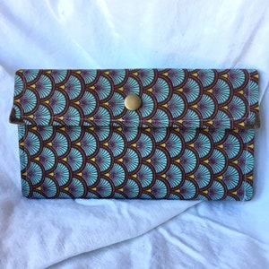 Cartera de algodón impreso de mujer, billetera grande, billetera azul y marrón, bolso, embrague, bolso