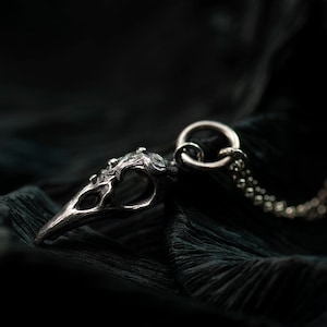 Sterling silver raven skull || Viking pagan charm || Gothic skull necklace || Jewelry gift for witchy girlfriend image 1