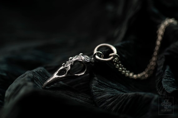 Sterling silver raven skull || Viking pagan charm || Gothic skull necklace || Jewelry gift for witchy girlfriend