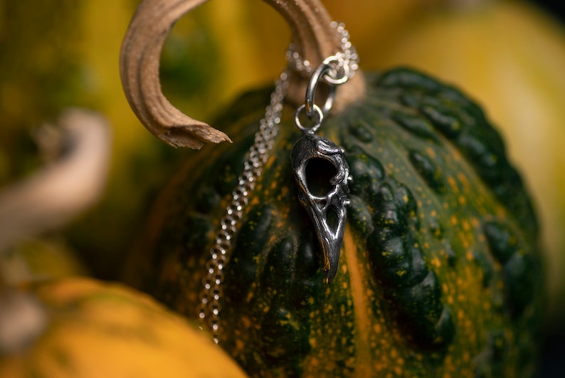 Sterling silver raven skull || Viking pagan charm || Gothic skull necklace || Jewelry gift for witchy girlfriend image 2