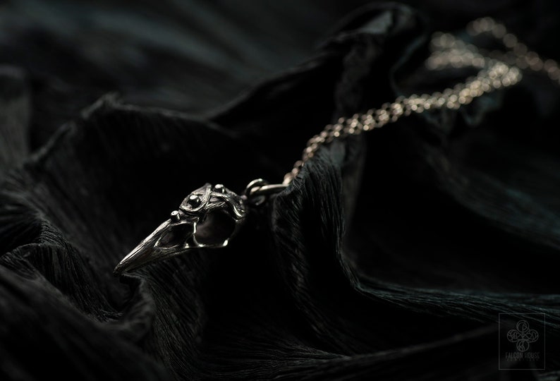 Sterling silver raven skull || Viking pagan charm || Gothic skull necklace || Jewelry gift for witchy girlfriend image 7