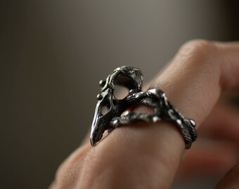 Mr. Raven Ring | Gothic Rabenschädel Ring | Morrigan Krähenring | Dunkler Wikinger Ring | Pagan Schmuck für sie