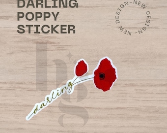 Darling Poppy Red Floral Sticker | Romantic Waterproof Vinyl Decal for Books & Journals