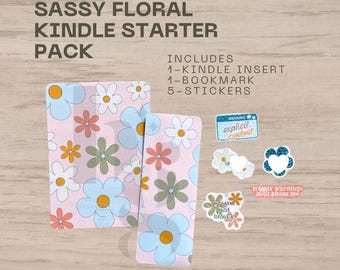 Pack de inicio Kindle con diseño floral, Boomark, inserto Kindle, juego de pegatinas, libros de regalo para lectores.