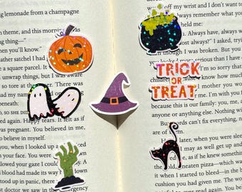 Mini Halloween Holographic Sticker Set | Spooky Cute Stickers | Ghost, Pumpkin, Witch Hat, Black Cat & Cauldron