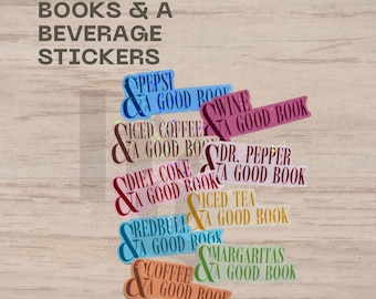 Bookish Beverage, Waterproof Holographic Sticker. Dr.Pepper, Pepsi, Diet Coke, Iced Tea, Iced Coffee, Coffee, Margaritas, Wine and Red Bull.