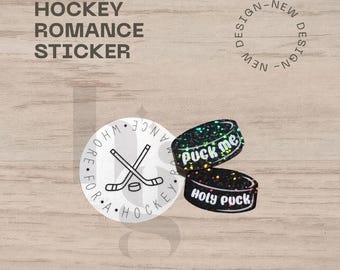 Pegatina de disco de hockey con diseño romántico, acabado mate/holográfico resistente al agua