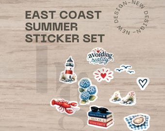 East Coast Summer Sticker Pack | Coastal New England Aesthetic | Beach Bookish Sticker Set | Pinprick Holographic Waterproof Stickers