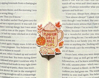 Pumpkin Sips & Page Flips Holographic Fall Sticker | Cozy Bookish Sticker | Autumn Reading Sticker for Book Lovers