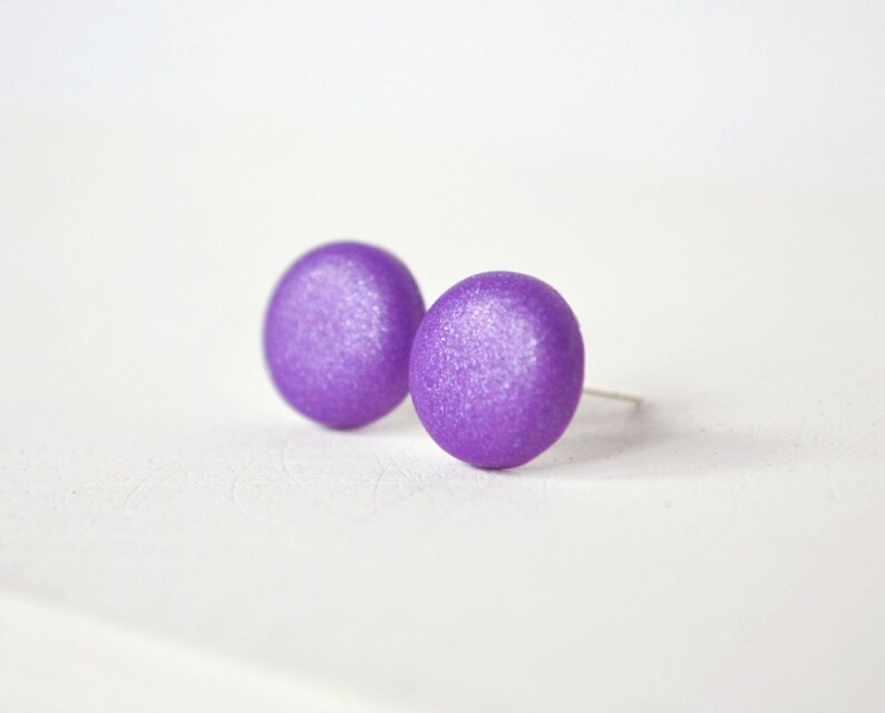 Purple Studs Purple Earrings Unisex Earrings Round Purple Etsy