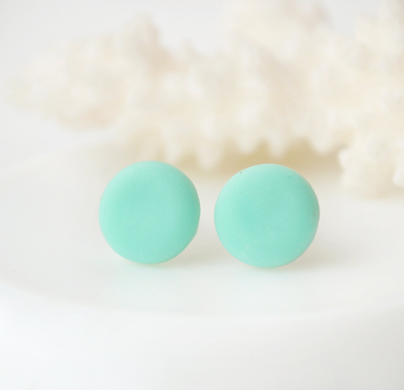 Mint Round Stud Earrings Mint Studs Mint Earrings Round Mint Etsy