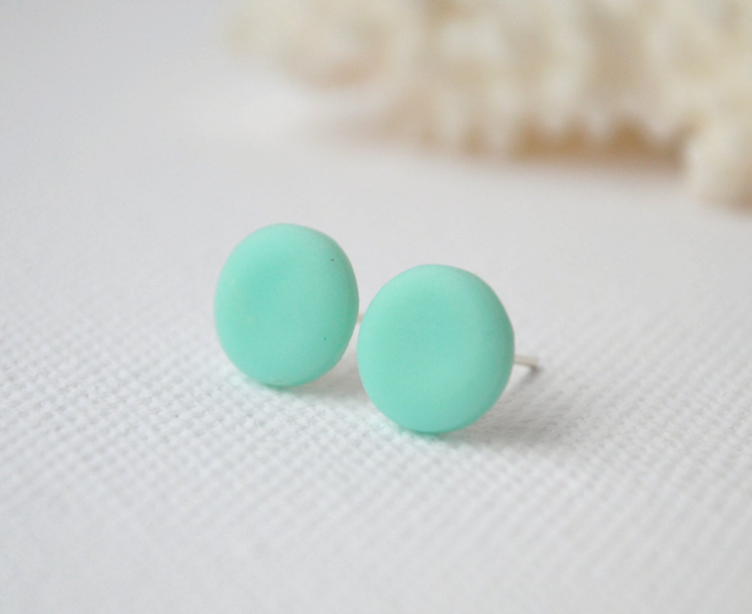 Mint Round Stud Earrings Mint Studs Mint Earrings Round Mint Etsy