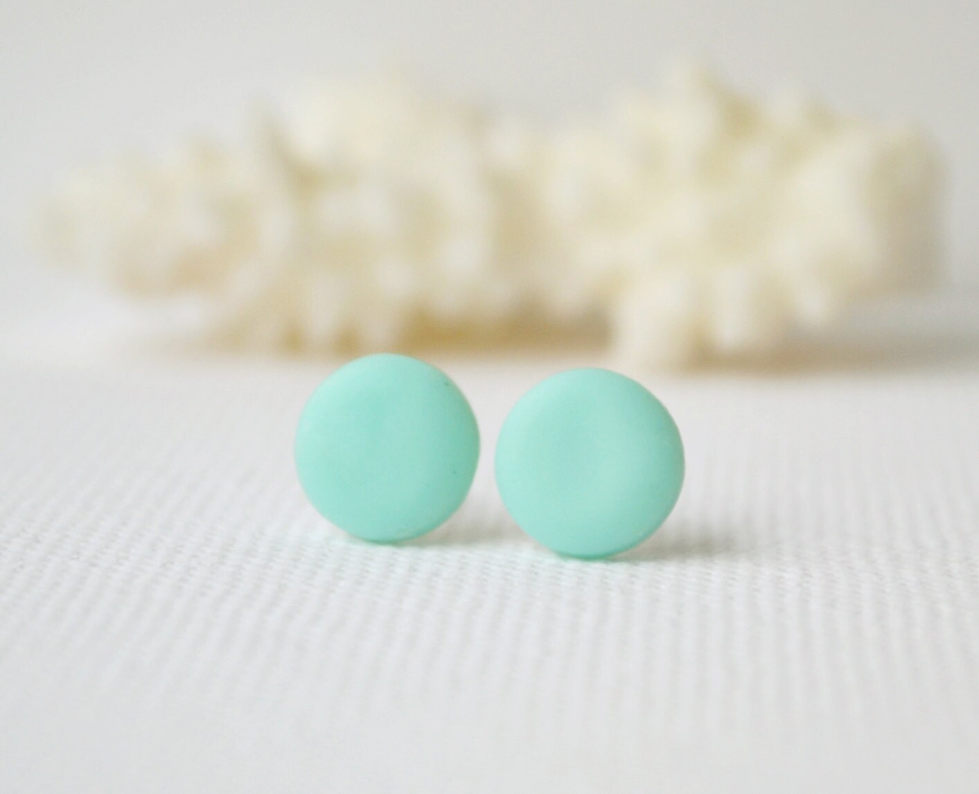 Mint Round Stud Earrings Mint Studs Mint Earrings Round Mint Etsy