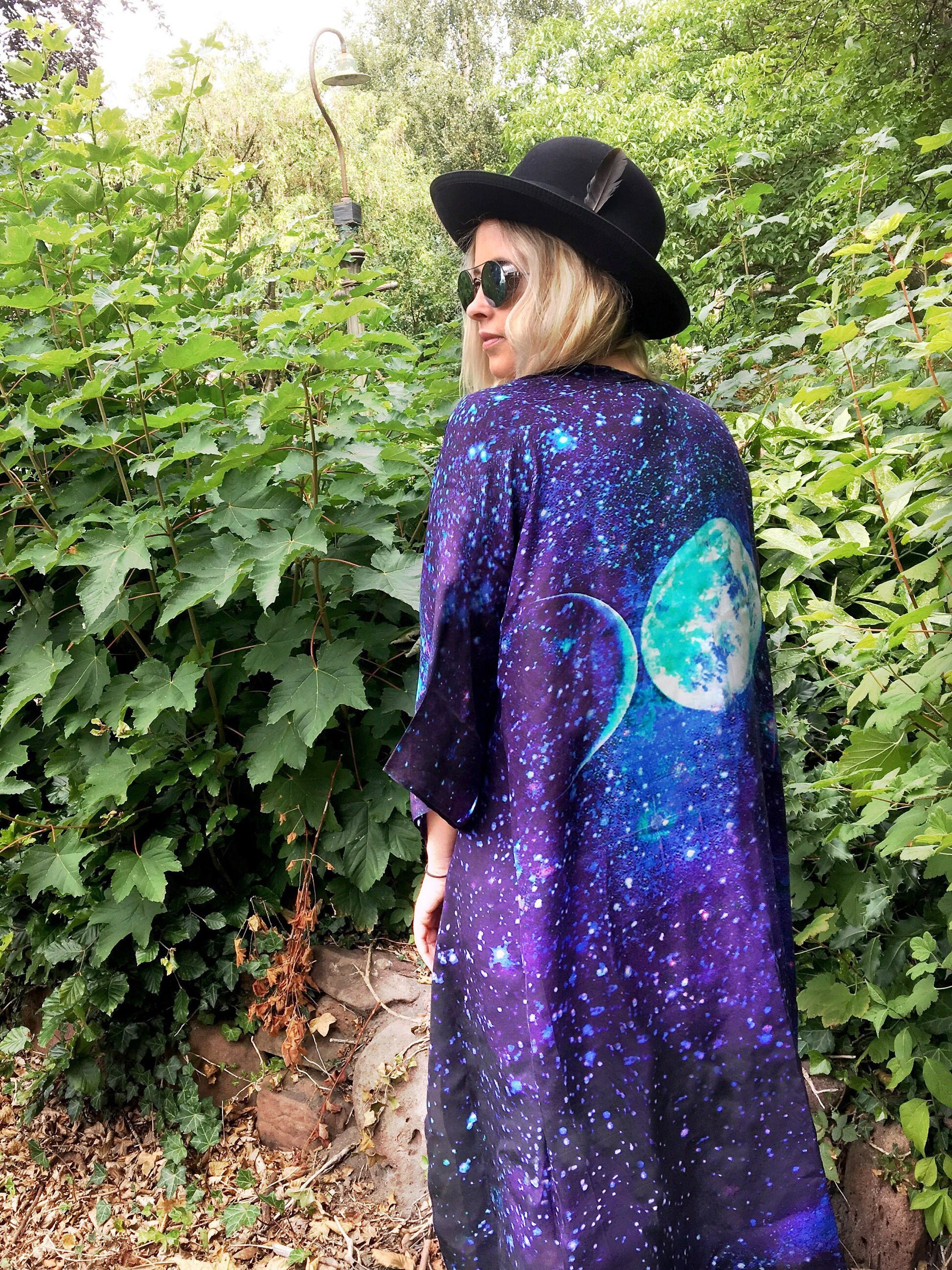 Image of Blue Moon Kimono - Silk Bohemian Clothing Top Galaxy Festival Pagan