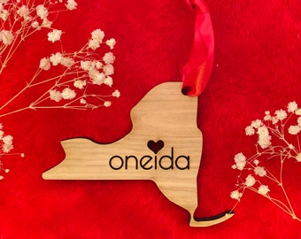 Oneida NY Wood Ornament w/ Heart Cutout